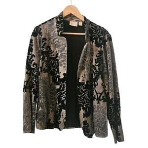 Chicos Velvet Burnout Jacket Size 2/LG Womens Open Front Blazer Floral Holiday
